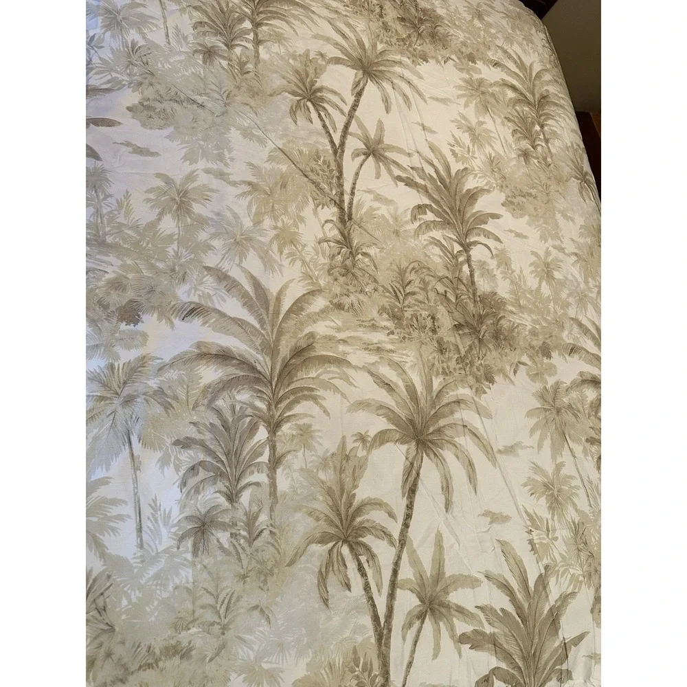 Pottery Barn Palm Toile Full/Queen Duvet Cover Neutral Tropical Organic Cotton